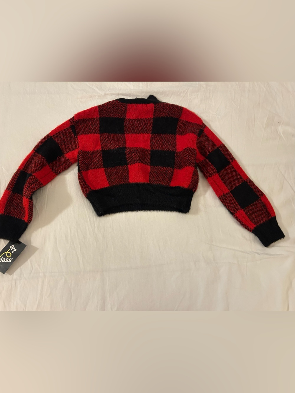 art class Red and Black Buffalo Plaid Cropped Sweater